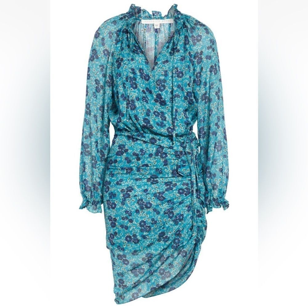Veronica Beard Becky Floral-Print Silk Blue Shirtdress Dress Size 10 NEW